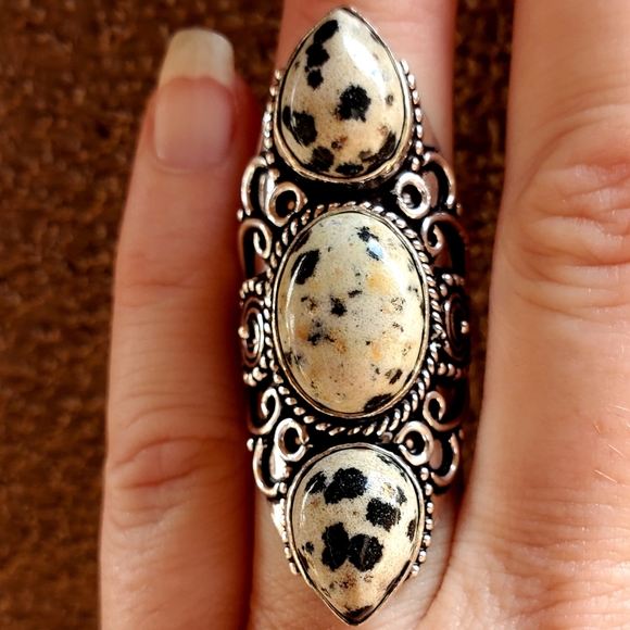 New Dalmatian Jasper 925 Silver Statement Ring. - Picture 13 of 15